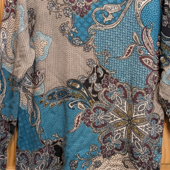 Chico's Sweater Pullover 2 LG Paisley Floral LS Top Green Brown Boho Artsy Comfy - Picture 10 of 12